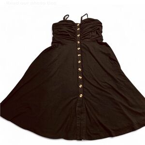 DRIMMAKS Black Midi Dress L,Button Up W/Spaghetti Straps Design at Front & Back